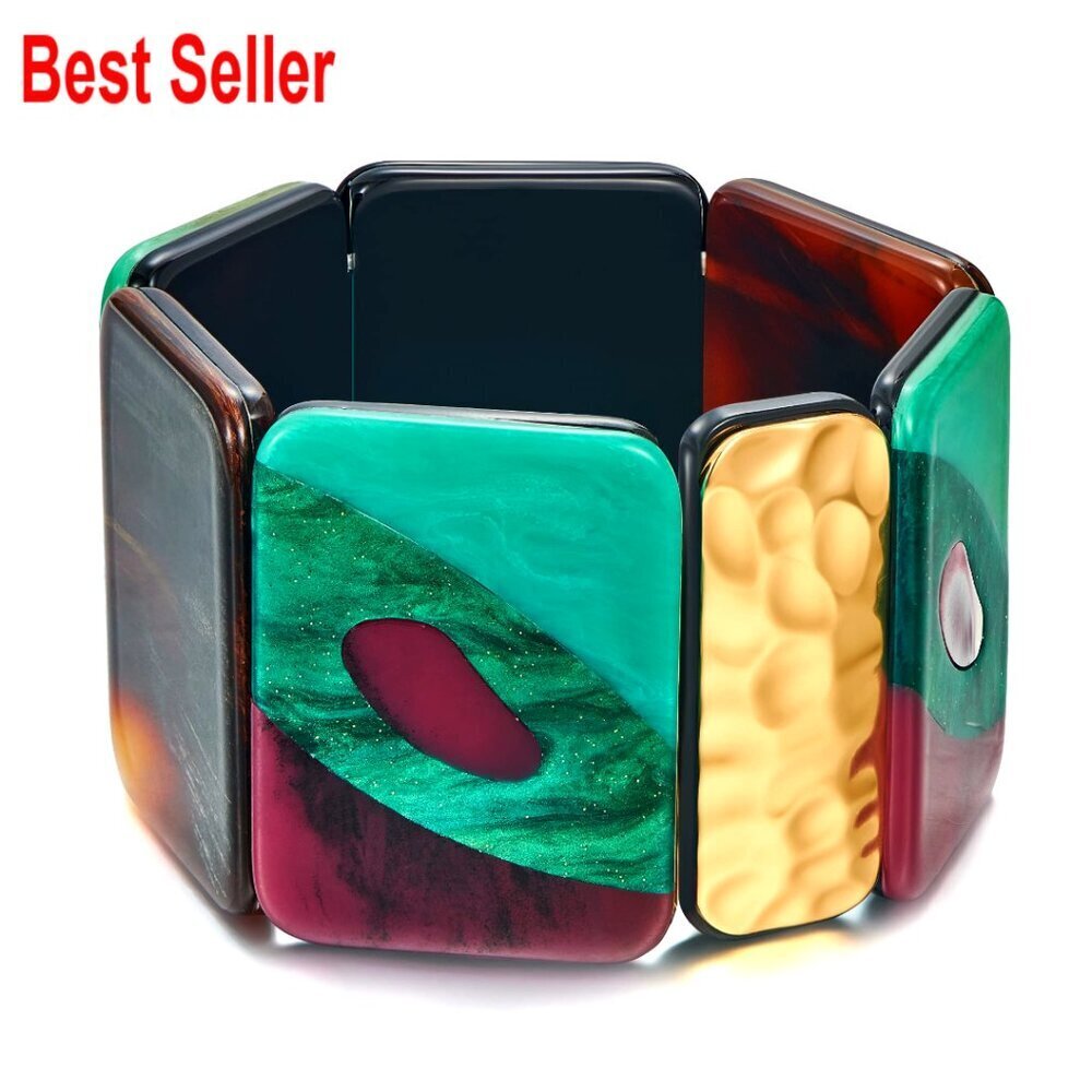Vintage Chunky Statement Bangle Bracelet, Acrylic Bohemian Cuff Jewelry